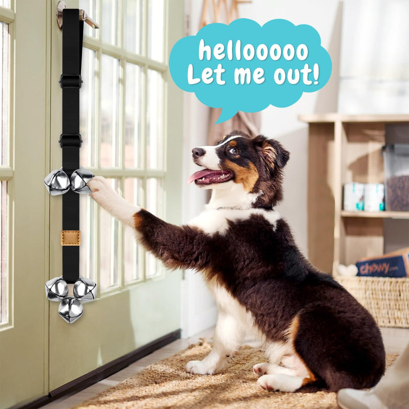 COOYOO Dog Doorbells, Adjustable Potty Training Dog Bells, Upgraded for Training Your Puppy The Easy Way, Premium Quality Housetraining Hanging Bell-5 Extra Large Loud 1.5 DoorBells 01-Black - PawsPlanet Australia