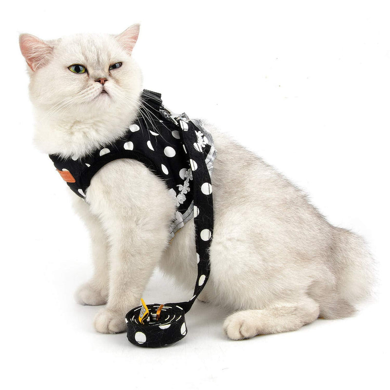 Zunea Polka Dots Cat Harness and Leash Set Girl Kitten Crown Escape Proof No Pull Choke Vest Clothes for Walking, Step in Soft Mesh Padded Puppy Harness for Small Dog L (Chest: 16.5") black