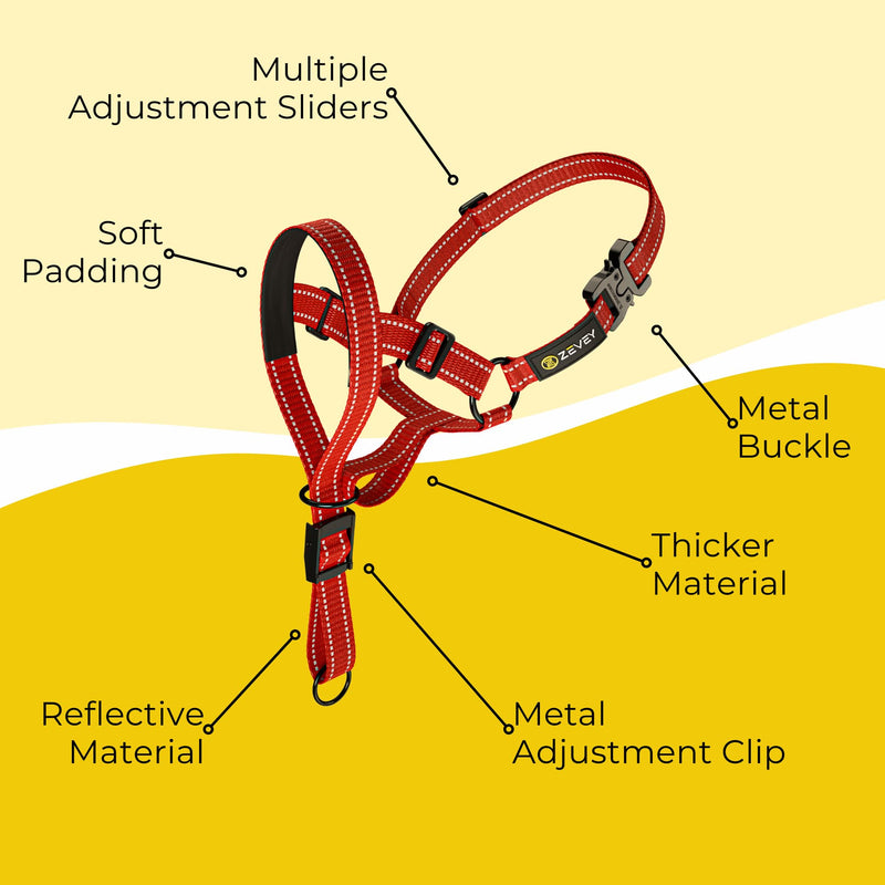 Adjustable Dog Head Halter with Safety Strap, Soft Padded Dog Head Collar for Small Medium Large Dogs, No-Pull Dog Harness for Training and Walking (Small, Red) S - PawsPlanet Australia