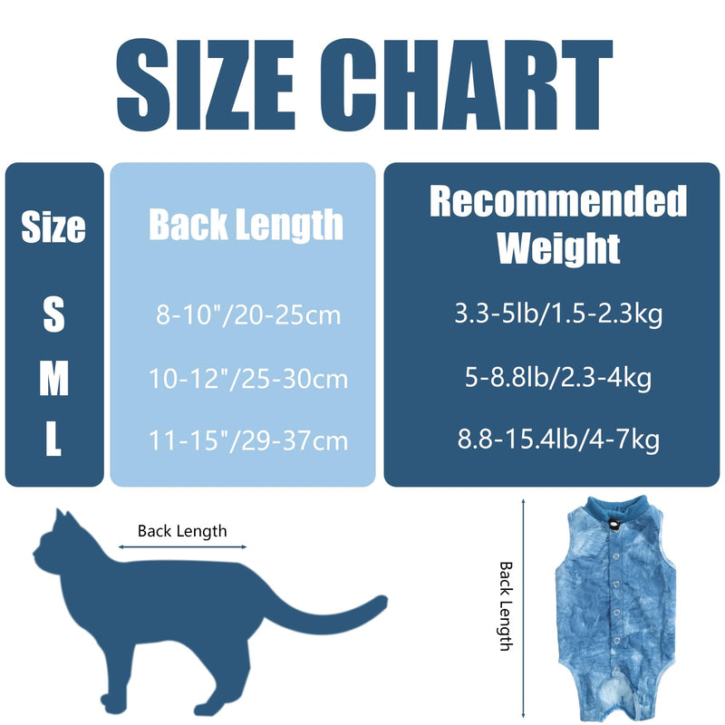 Cat Recovery Suit for Male and Female Surgical Post Surgery Soft Cone Onesie Tie Dye Cats Shirt Clothes Neuter Licking Protective Diapers Outfit Cover Kitten Spay Collar Alternative(Navy Blue, M) Medium Navy Blue