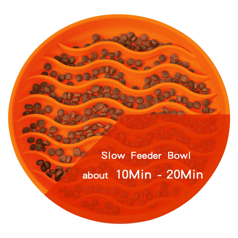 Slow Feeder Dog Bowls, Silicone Food Bowl Anti-Gulping, Pets Puppy Slow Feeder with Suction Cups, Dishwasher Microwave Safe for All Small Medium Dogs, Wave Design Orange - PawsPlanet Australia