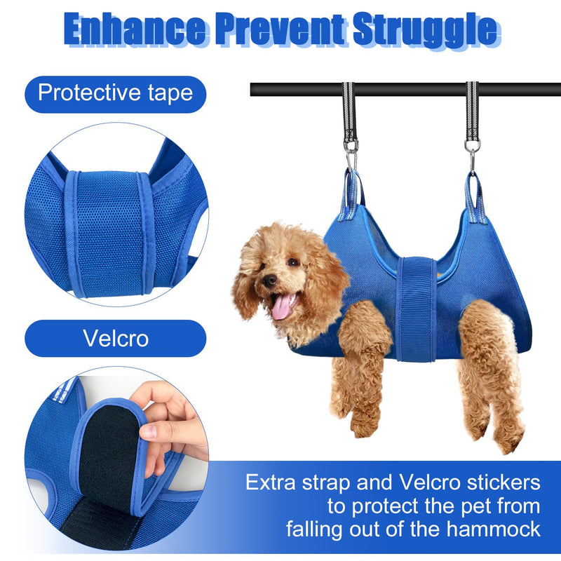 Dog Grooming Hammock Kit, MACUNIN Upgraded Pet Grooming Harness with Adjustable Velcro Widen Strap, Dog Grooming Hammock Pet Supplies for Dog Cat Claw Care, Grooming, Bathing, Nail Trimming Medium 2nd Generation-Blue - PawsPlanet Australia