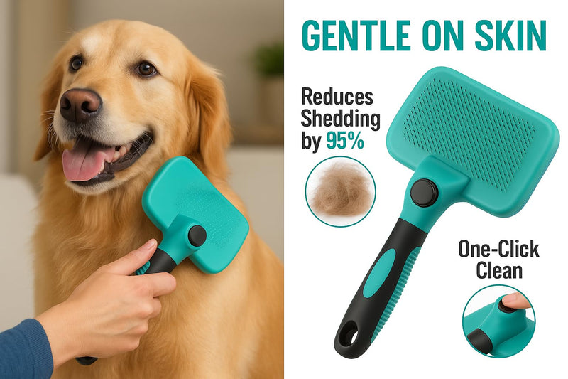Self-Cleaning Pet Grooming Brush for Dogs & Cats – Gentle Silicone Tips Remove Loose Hair, Mats & Tangles – Comfortable Anti-Slip Grip - PawsPlanet Australia