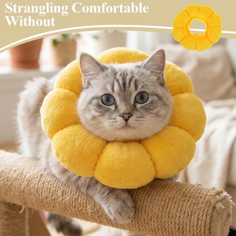 WLLHYF Cat Recovery Collar Cute Sunflower Cat Cone Collar Soft Lightweight Adjustable Kitten Collars Stop Licking Scratching After Surgery Grooming Neck Cone for Cats Puppies Small Animal Dogs