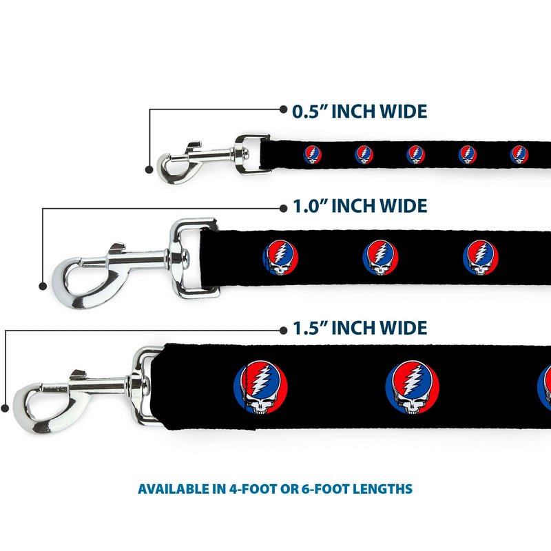Grateful Dead Pet Leash, Dog Leash, Steal Your Face Repeat Black Color, 6 Feet Long 1.5 Inch Wide 6 Feet Long - 1.5" Wide - PawsPlanet Australia