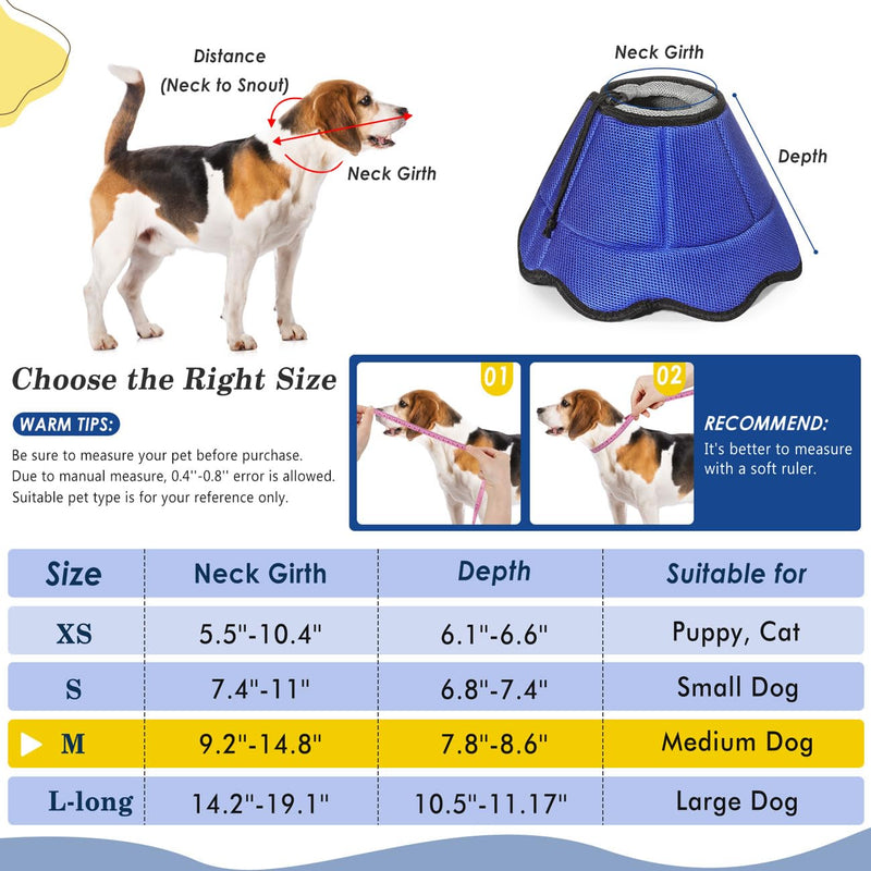 VavoPaw Dog Cone - Breathable, Lightweight, Adjustable Recovery Collar for Medium Dogs, Blue+Gray M