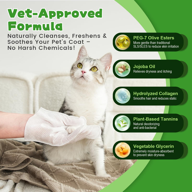 Pet Glove Wipes for Dogs & Cats,Shedding Control, Dander Removal & Paw Cleaning,Reusable Dry Wash Mitt for Daily Use, Travel Essentials for Pets - PawsPlanet Australia