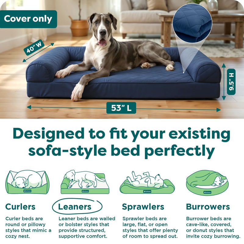 FurHaven Dog Bed Cover Replacement, Sofa-Style Design with Soft Quilted Sleep Surface for Cozy Comfort, Machine Washable, Jumbo Plus XXL, Quilted Fabric, Navy Blue - PawsPlanet Australia