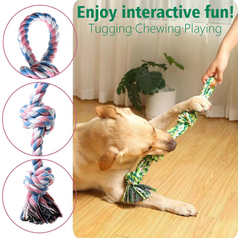 Dog Rope Toys Indestructible Dog Toys, Dog Chew Toys for Aggressive Chewers, Tough Puppy Teething Chew Toys for Boredom, Dental Cleaning Tug of War Dog Toy, Great for Small to Large Breed Pink