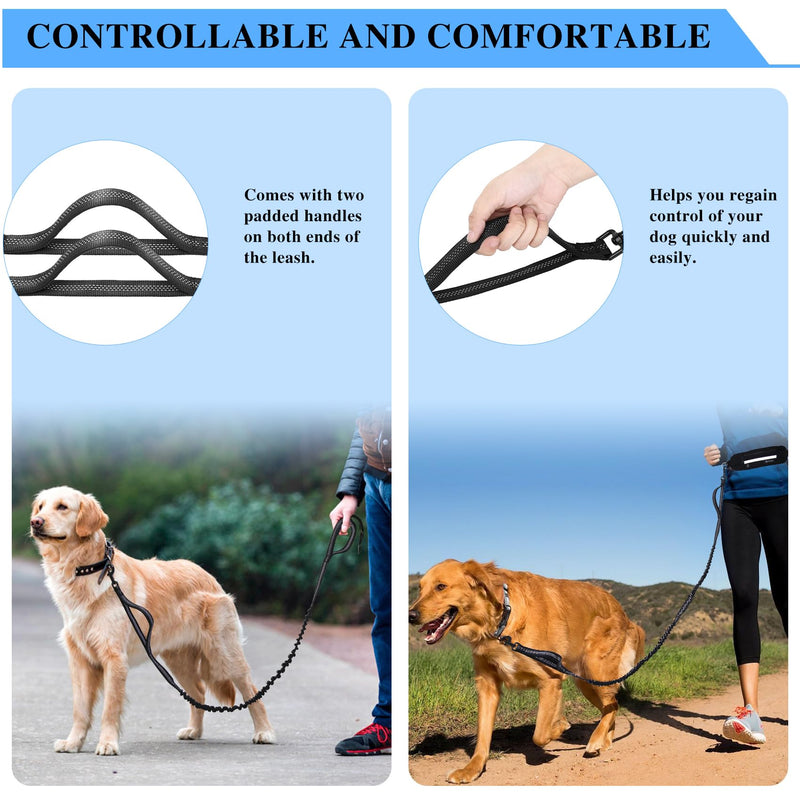 Tails & Tales Hands Free Waist Leash for Dog Walking Running Hiking with Zipper Pouch, Adjustable Belt, Dual Padded Handles, Reflective Bungee Design for Small to Large 100lb Dogs (Black) Black - PawsPlanet Australia