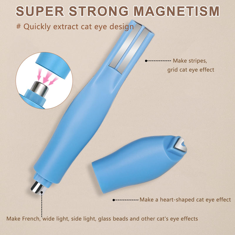 3 In 1 Cat Eye Nail Magnet Tools, Heart & Round Designs Multifunctional Magnetic Stick, Cat Eye Gel Polish Heart Nail Magnets for Nails Accessory for Home DIY, Salon & Studio (Blue) Blue - PawsPlanet Australia