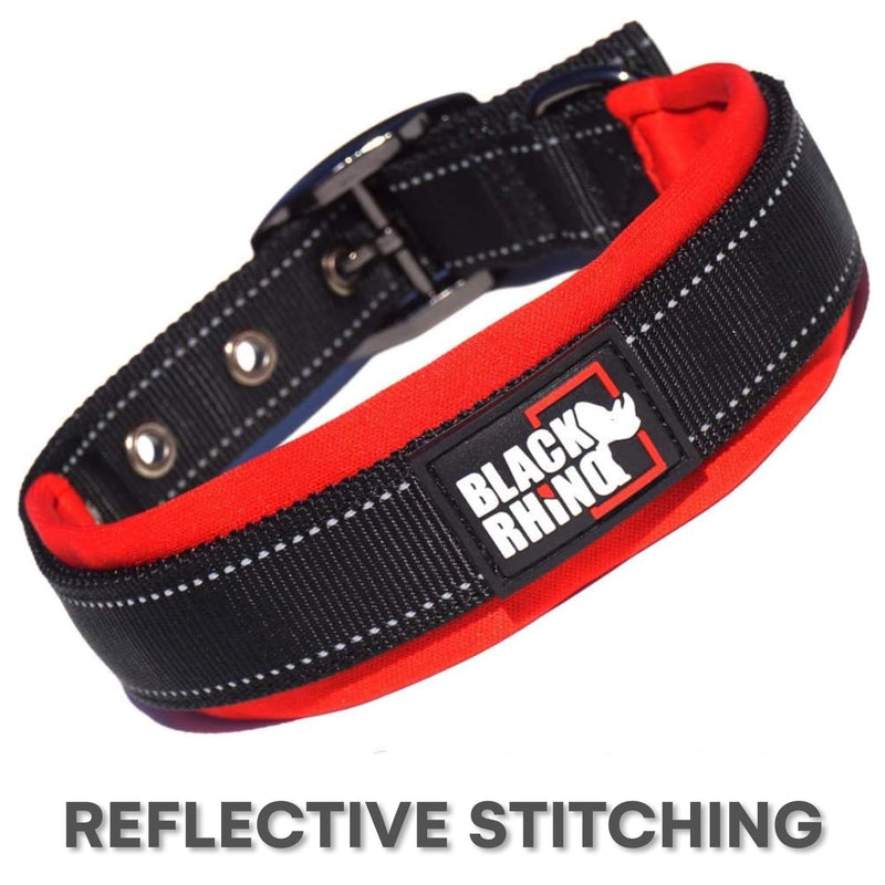 Black Rhino Dog Collars for Medium Dogs - Adjustable Reflective Heavy Duty Dog Collar with Ultra-Soft Neoprene Padding - Weatherproof, Durable, and Comfortable - Ideal for Active Dogs - Red and Black Red/Black - PawsPlanet Australia