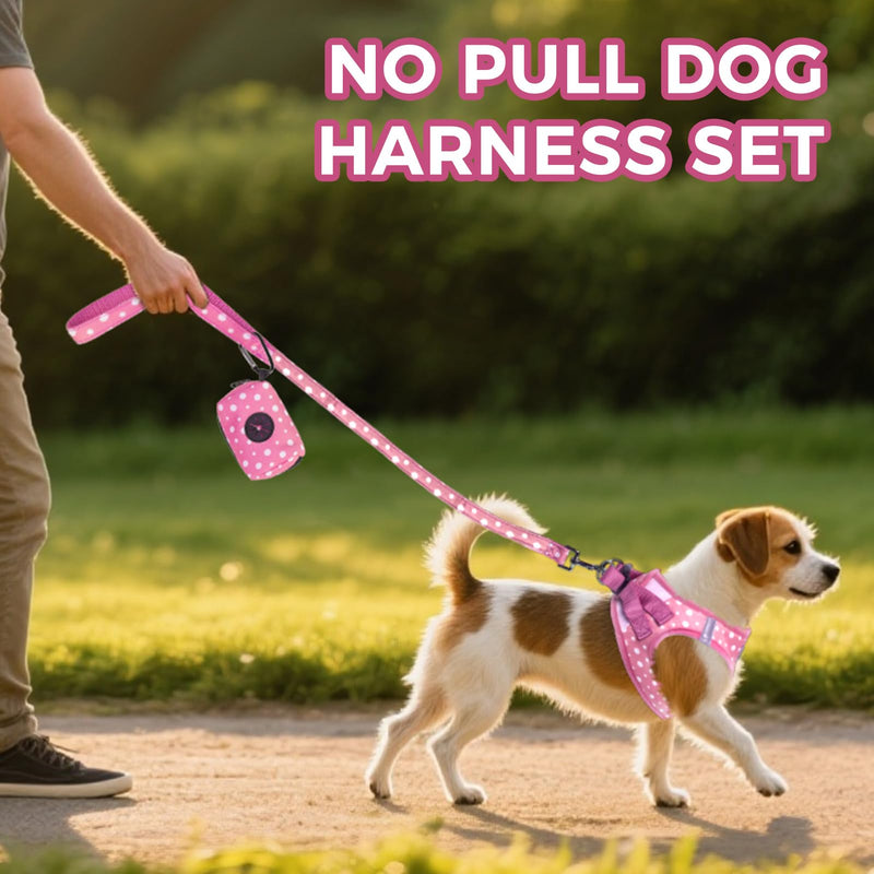PAWCHIE Dog Harness and Leash Set, Step in No Pull Soft Pet Harness, Reflective Adjustable Puppy Vest for Small Medium Dogs Cats, No Choke Harness Vest with Poop Bag Holder for Walking,Running, Pink M - PawsPlanet Australia