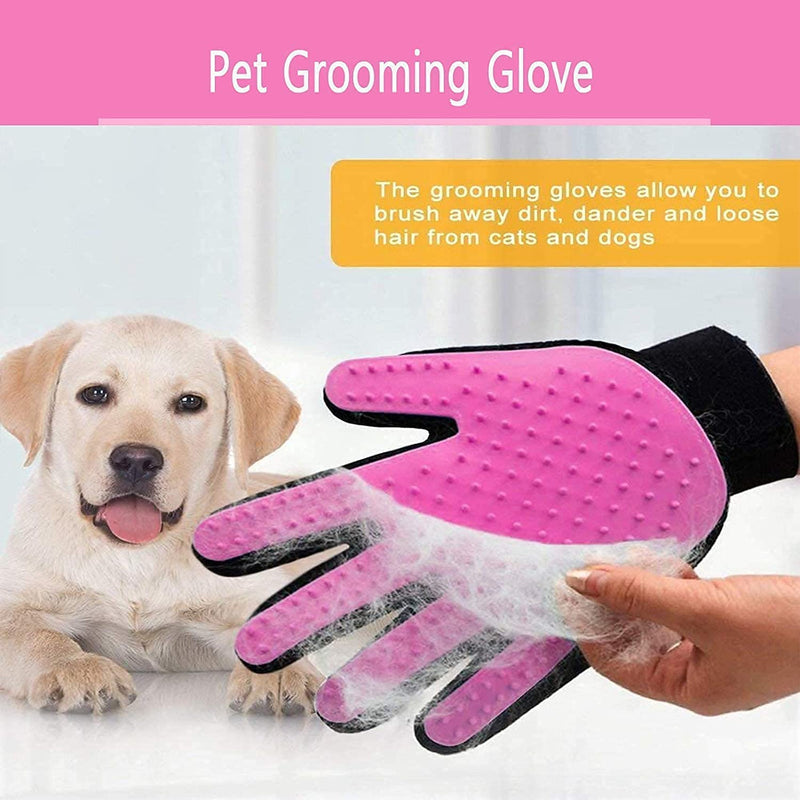 BYETOO Pet Dog Cat Grooming Glove with 261Tips,Gentle Deshedding Brush Glove,Efficient Pet Hair Remover Mitt,Massage Tool with Enhanced Five Finger Design,for Dog,Cat,Rabbit,Horse with Long/Short Fur Pink - PawsPlanet Australia