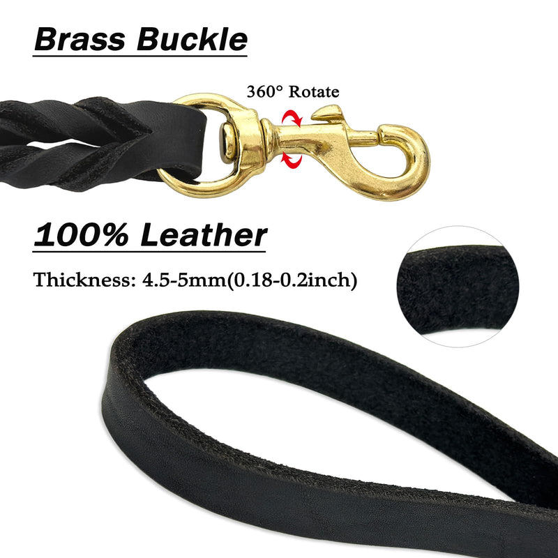 Guiding Star Leather Dog Leash 6ft, Dog Leashes for Large Dogs Heavy Duty, Soft Braided Handmade Leather Training Leash for Large & Medium Dogs (6ftx3/4inch, Black) 6ft x 3/4 inch - PawsPlanet Australia