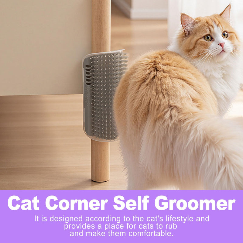 2 Pack Cat Corner Self Groomer, Wall Mounted Grooming Brush for Cats Face Scratcher and Massager Comb for Shedding Interactive Rubbing Tool with Catnip for Indoor Cats