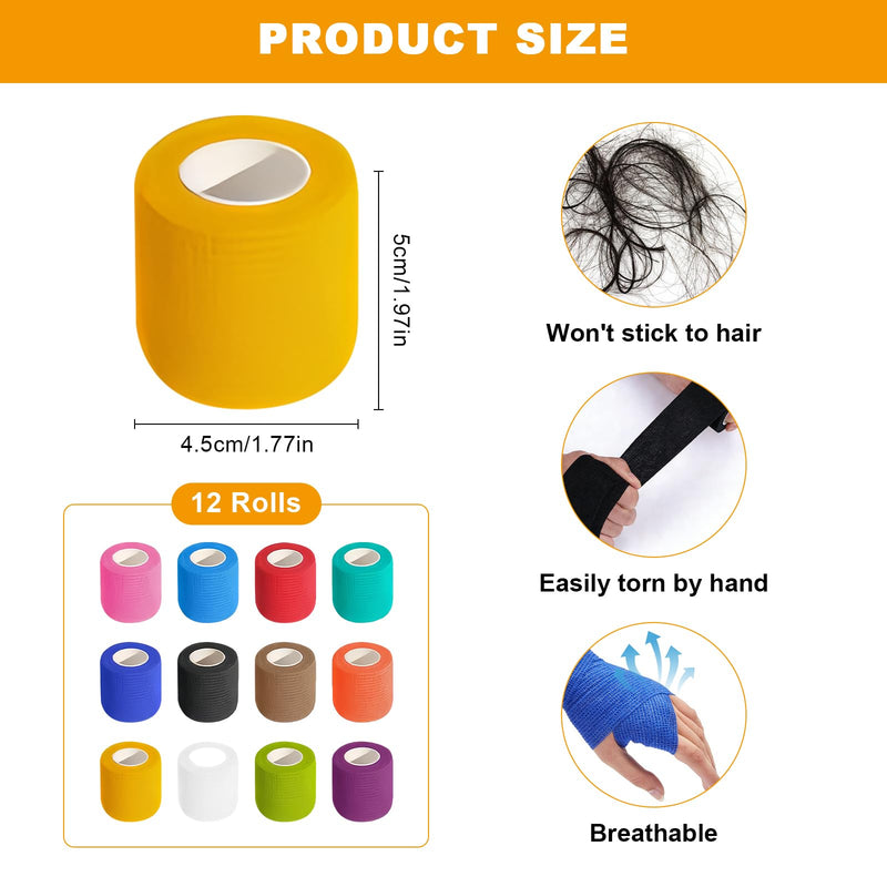 12 Rolls Self-Adhesive Bandage for First Aid, Fixation Bandage for Dogs, Horses and Pets, Elastic Sports Bandage, Adhesive Bandage for Animal Care