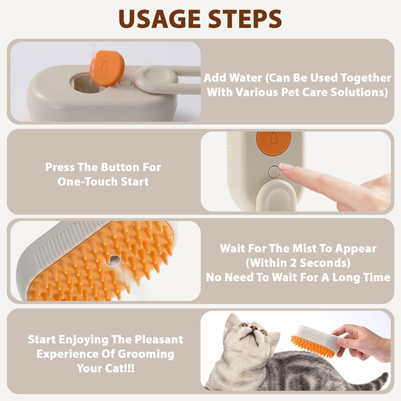 4 in 1 Cat Steam Brush, Rechargeable Steam Brush for Cats and Dogs, Anti-Static Cat Spray Brushes, Massage, Cleaning, Shedding & Combing All In One! Beige - PawsPlanet Australia