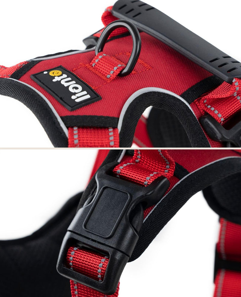 lionto Dog Harness Padded Anti Pull Reflective Safety Harness Adjustable Size XL Red