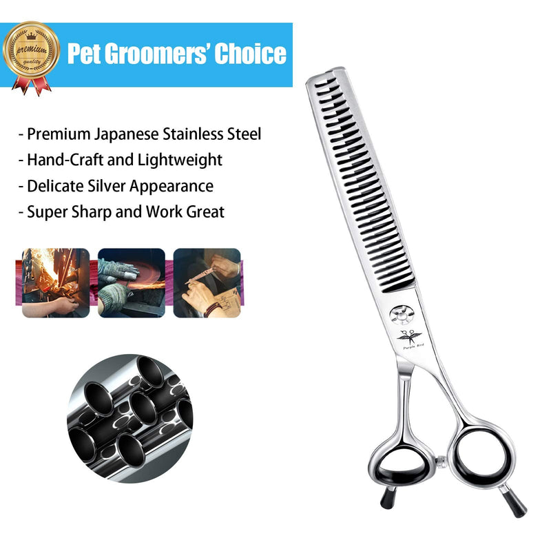 PURPLRBIRD 7 Inch Straight Dog Grooming Scissors Pet Thinning Texturizing Shears Professional Safety Blunt Tip Trimming Shearing for Dogs Cats Face Paws Limbs Japanese Stainless Steel Silver 7.0"Thinning - PawsPlanet Australia
