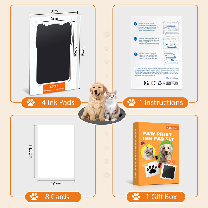Nabance Paw Print Kit for Dog Cats, Pet Paw Print Impression Kit, 4 Inkless Print Pads, 8 Imprint Cards, Nose Print Stamp Pad for Dogs, Clean Touch Pet Footprint Kit, Pet Paw Ink Pad Family Keepsake 4-Pack Black-Pet Shape - PawsPlanet Australia