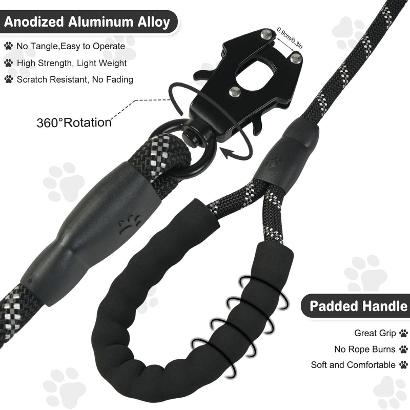 Heavy Duty Dog Leash for Large Dogs, 6FT Reflective Puppy Lead with Upgrade Frog Hook, Strong Secure Bungee Leash for Medium Large Breed Dogs Walking Training (Black) Black - PawsPlanet Australia