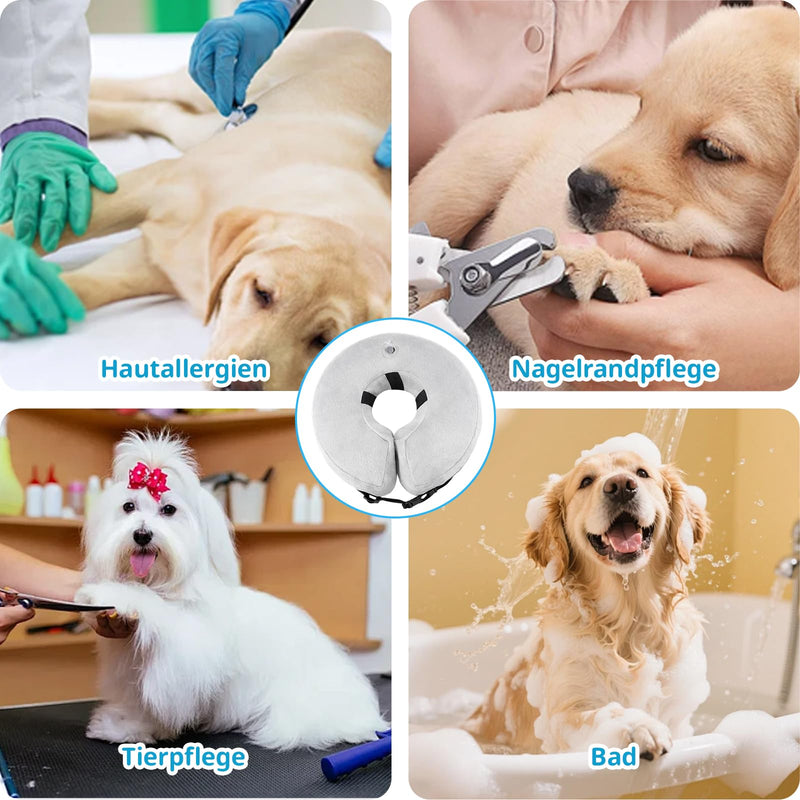 Inflatable Collar for Dogs with 1 Air Pump, Grey Dog Collar, Soft Dog Collar, Leak Protection for Dogs, Kittens, Leak Protection for Neck Circumference 25-36 cm
