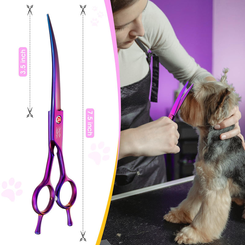 JASON 7.5" Dog Grooming Scissor - Professional Down-Curved Shear with Ergonomic Handle Japanese Stainless Steel Hair Scissor for Dogs, Cats and Other Pets, Sharp & Durable (Curved, Purple)