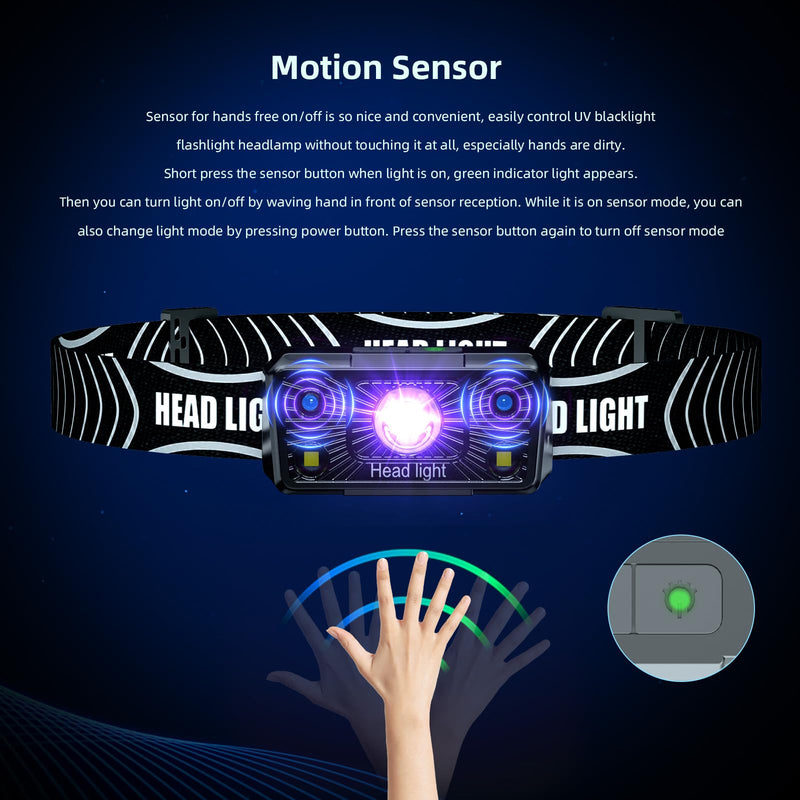 SEVENKA 2 UV Headlamp Flashlight Black Light, Rechargeable LED Hand Free Mini UV Blacklight 395nm Head Light with White & Ultraviolet Light, Detector for Pet Dog/Cat Urine Stains,Bed Bug,Scorpions - PawsPlanet Australia