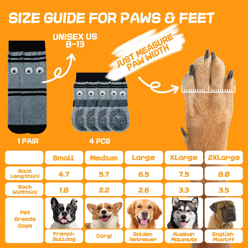 Non-Slip Dog Socks & Owner Sock Set- Extra-Grip, Paw Protection for Senior & Active Dogs Grey L - PawsPlanet Australia