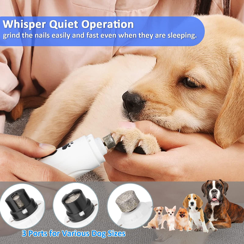 YABIFE Dog Nail Grinder with Nail Clipper, Dog Nail Trimmers Kit, Super Quiet Electric Pet Nail Grinder, Rechargeable, for Small Large Dogs & Cats Toenail & Claw Grooming,3 Speeds,White White - PawsPlanet Australia