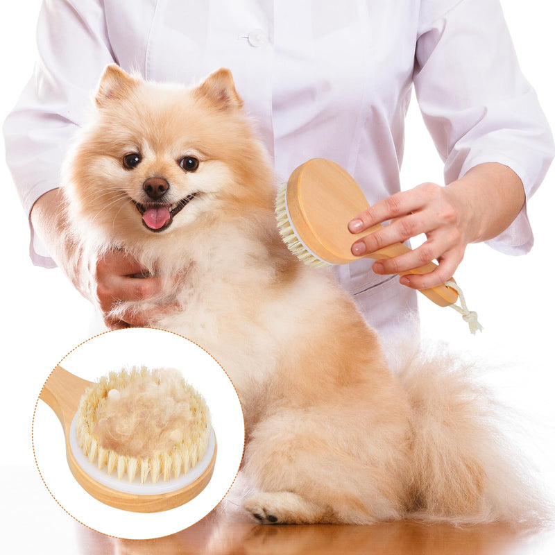 Dog Bath Brush Pet Shampoo Handle Bath Brush with Massage Points Dog Grooming/Washing/Massaging Wooden Brush Natural Bristle Dog Brush Removal Loos Hair for Cats Dogs - PawsPlanet Australia