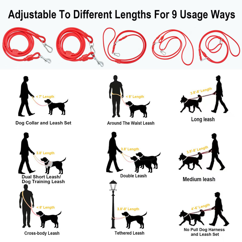Hands Free Dog Leash Crossbody & Waist for Walking, 9-in-1 No Pull Dog Harness & Leash Set, Heavy Duty Waterproof Slip Lead for Large Medium Breeds (20-120lbs, Red) Large - 9mm Diameter - 20-120lbs Neon Coral - PawsPlanet Australia