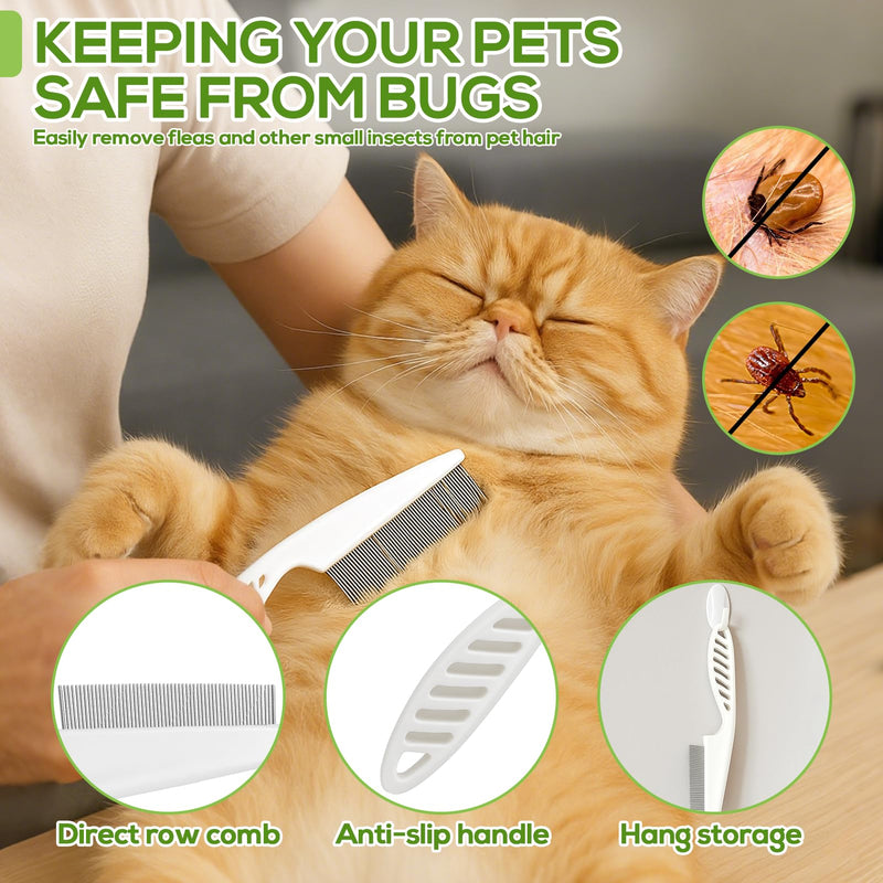 XANGNIER Rotatable Flea Comb for Cats Dogs Kittens Rabbit,Self Cleaning Pet Flea Comb Grooming Brush for Shedding and Detangling,Fine Tooth Tick Lice Comb for Short & Long Pet Hair Removal Tool,2 Pcs White - PawsPlanet Australia