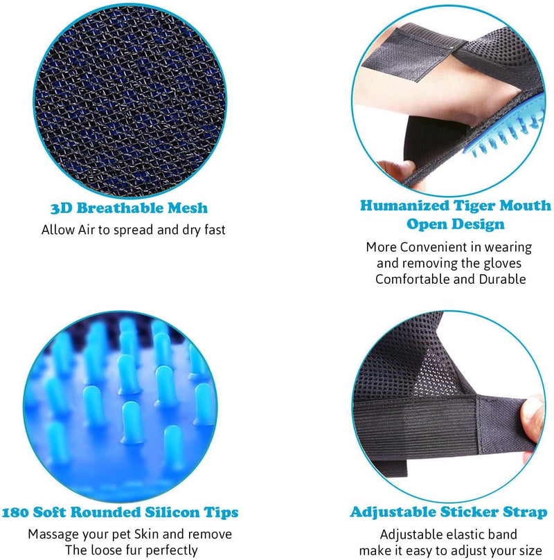 Pet Grooming Glove - Gentle Deshedding Brush Glove - Efficient Pet Hair Remover Mitt - Massage Tool Enhanced Five Finger Design - Perfect for Dogs & Cats with Long & Short Fur with Training Whistle - PawsPlanet Australia