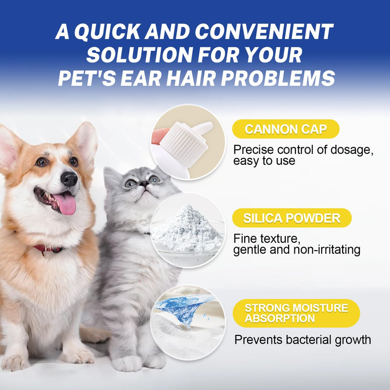 Dog Ear Hair Removal Kit with Powder & 5.5" Curved Locking Forceps - Dog Ear Finger Wipes Gentle Ear Grooming Tool for Dogs - Absorb Moisture, Remove Dirt - Alcohol-Free Pet Ear Care ear powder+tweezers+finger wipes
