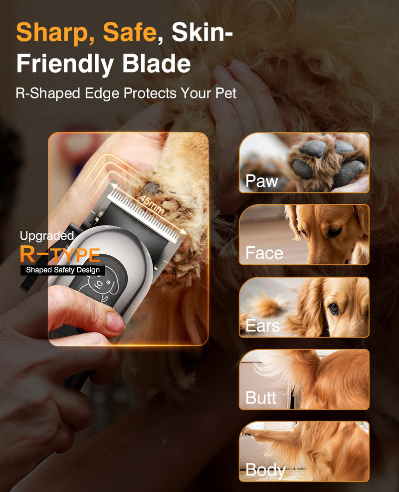 Dog Grooming Kit, Dog Clippers for Grooming for Heavy Thick Hair, Low Noise Cordless Pet Hair Trimmer with Stainless Steel Blade, Professional Rechargeable Hair Trimmer for Dogs and Cats Silver - PawsPlanet Australia