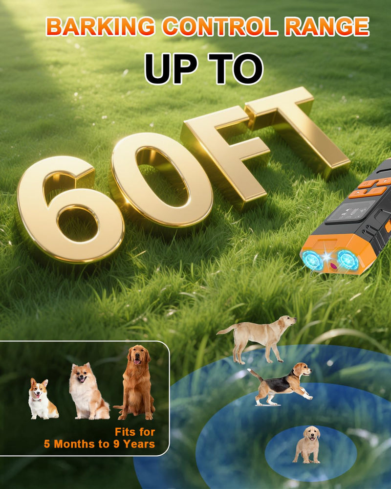2025 Upgraded Anti Barking Device for Dogs, Ultrasonic Dog Bark Deterrent, Dog Bark Deterrent Devices, Best Anti-Barking Device, 4 Modes & LED Light & LCD Screen Portable Indoor & Outdoor Orange - PawsPlanet Australia