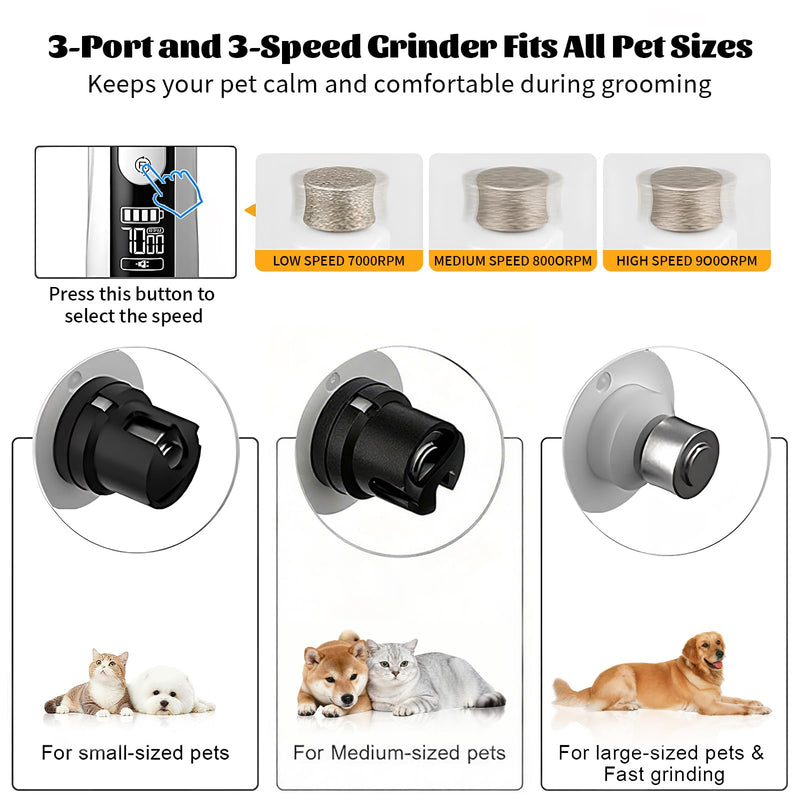 Silent Groom Pro Nail Grinder 2026 Upgraded with 2 LED Light & 3-Speed 2000mah Battery Professional Quiet Painless Paws Grooming & Smoothing for Small Medium Large Dogs and Cats (1+2*Replacement Head) 1+2*Replacement Head - PawsPlanet Australia