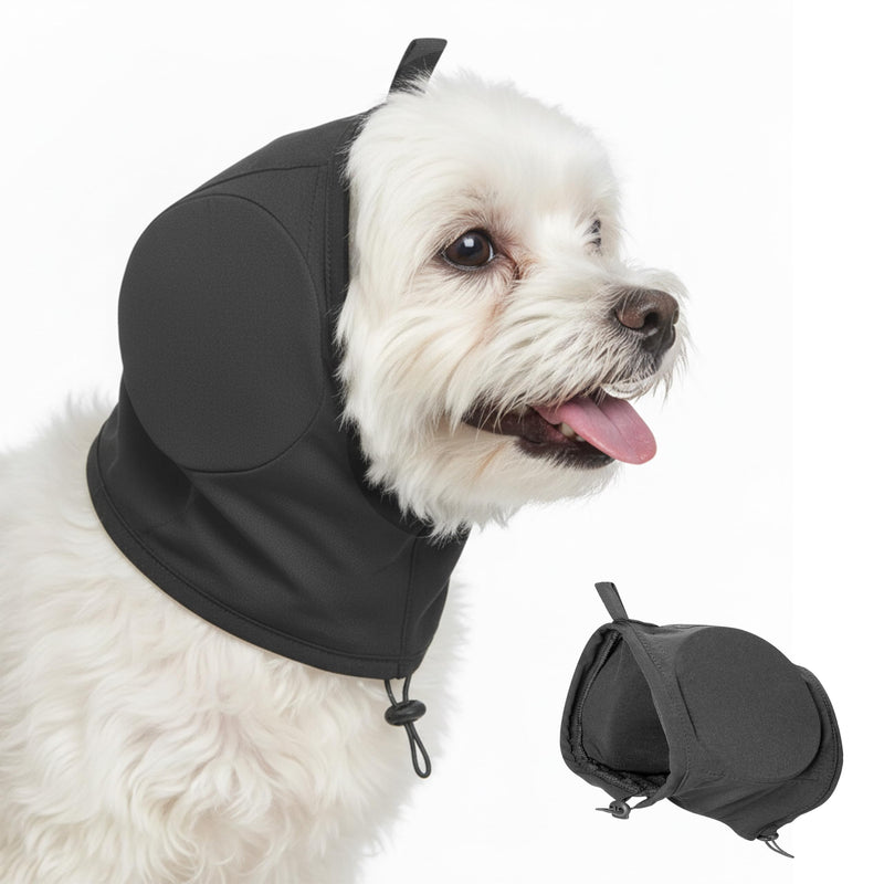 Dog Ear Defender Noise Cancelling - Warm Dog Ear Protector Muff Warp for Calming Anxiety Relief Hear Protection Adjustable Puppy Head Cover Hat for Sleep Groom Drying Firework Thunder (S) Black S