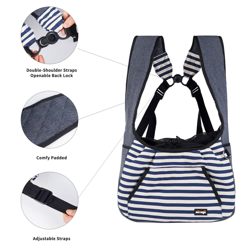 NATUYA Dog Sling Carrier Puppy Carrier, Adjustable Pet Front Sling Carrier Travel Bag with Bottom Pad, Pet Carrier for Small Dog Cat Puppy Traveling Hiking Camping (Bule Strip, 8-15 lb) Bule Strip - PawsPlanet Australia