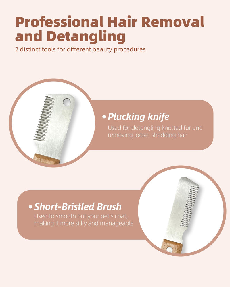 2PCS Professional Stripping Knife for Dogs, Pet Hair Removal Comb for Massaging, Grooming, Cat Hair Brush with Wooden Handles and Stainless Steel Blades - PawsPlanet Australia
