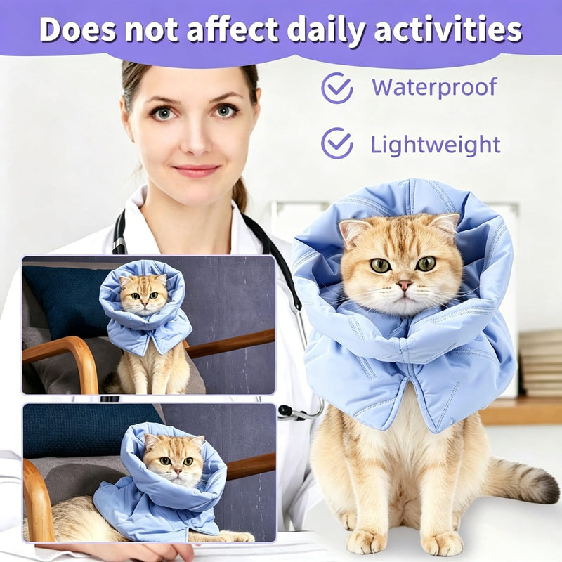 Adjustable Soft Cat Collar, Cat Collar, Breathable, Cat Collar After Surgery, Protective Collar Prevents Licking Wounds for Cats and Kittens, (Light Blue, M)