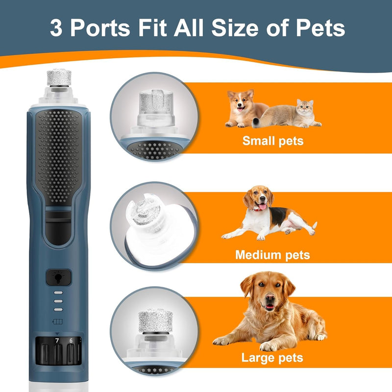 7-Speed Dog & Cat Nail Grinder with Light - Ring LED Safe to Avoid Overcut, Quiet Low Vibration & Powerful Fast, Cordless Rechargeable Toenail Trimmer for Small & Large Puppy & Breeds Paws(Blue) Dark Blue - PawsPlanet Australia