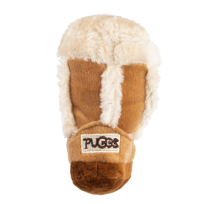 Haute Diggity Dog Pugg Boot, Plush Designer Dog Toys with Interactive Squeaker, Stimulating Pet Enrichment, Machine-Washable & Safe Materials for All Breeds, One Size Tan Brown - PawsPlanet Australia
