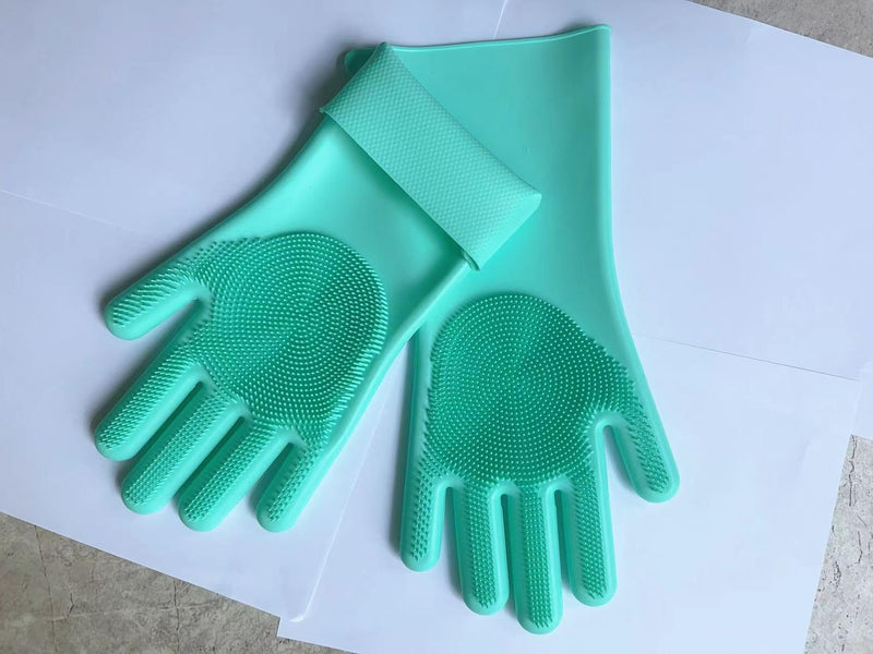 PnzongeMulti use silicone gloves for dogs, showers,pets cats hair removal, anti scratch massage products thickened set of 2 Green