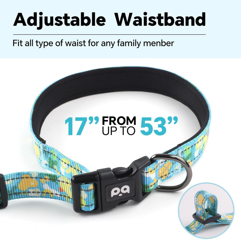 QQPETS Hands Free Dog Leash with Adjustable Waist Belt for Running - Versatile Crossbody Retractable Bunge Leash Padded Traffic Handle Fit Medium and Large Dogs for Jogging, Hiking and Walking Blue Graffiti