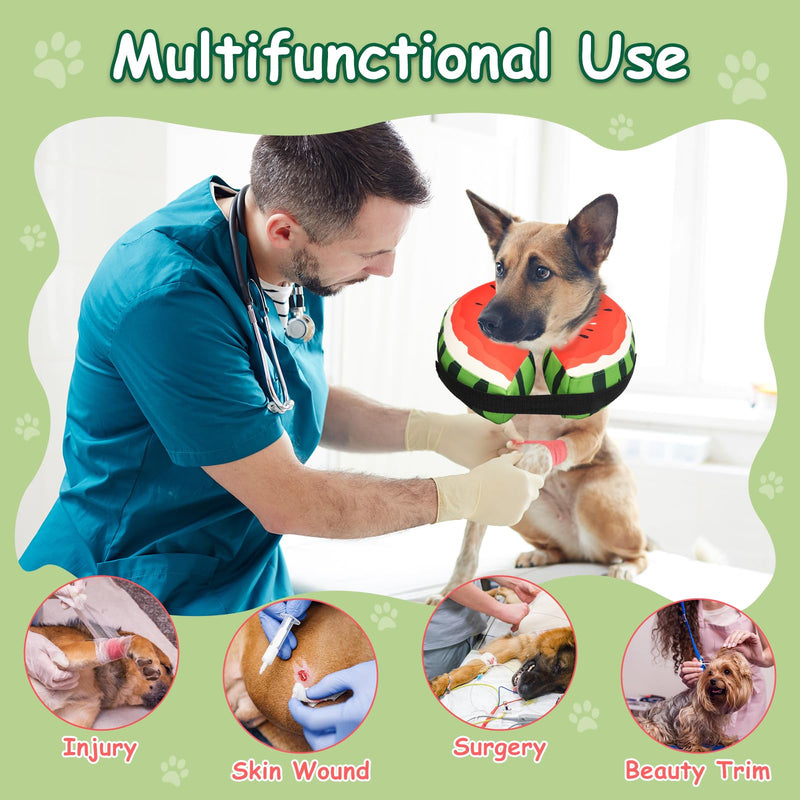 Dog Cone Collar Alternative, Inflatable, Waterproof Fabric Comfy Pillow for Dogs (Red-Green, XL(Neck:19.68'-29.6')) Watermelon Red XL(Neck:19”-24.4”)