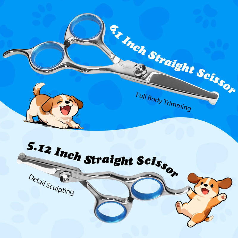 Nobleza Dog Grooming Scissors Set 6 in 1, Dog Curved Scissors, Thinning Scissors, Long and Short Straight Scissors Kit with Combs, Professional Stainless Steel Pet Scissors for Puppy Cat Hair Trimming Silver - PawsPlanet Australia