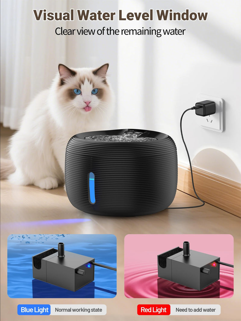 SIBAYS Cat Water Fountain, 3.5L/118oz Large Capacity Pet Water Fountain Cat Fountains for Drinking, Automatic Quiet Dog Water Bowl Dispenser with LED Light & Water Level Window(FS77, Black) - PawsPlanet Australia